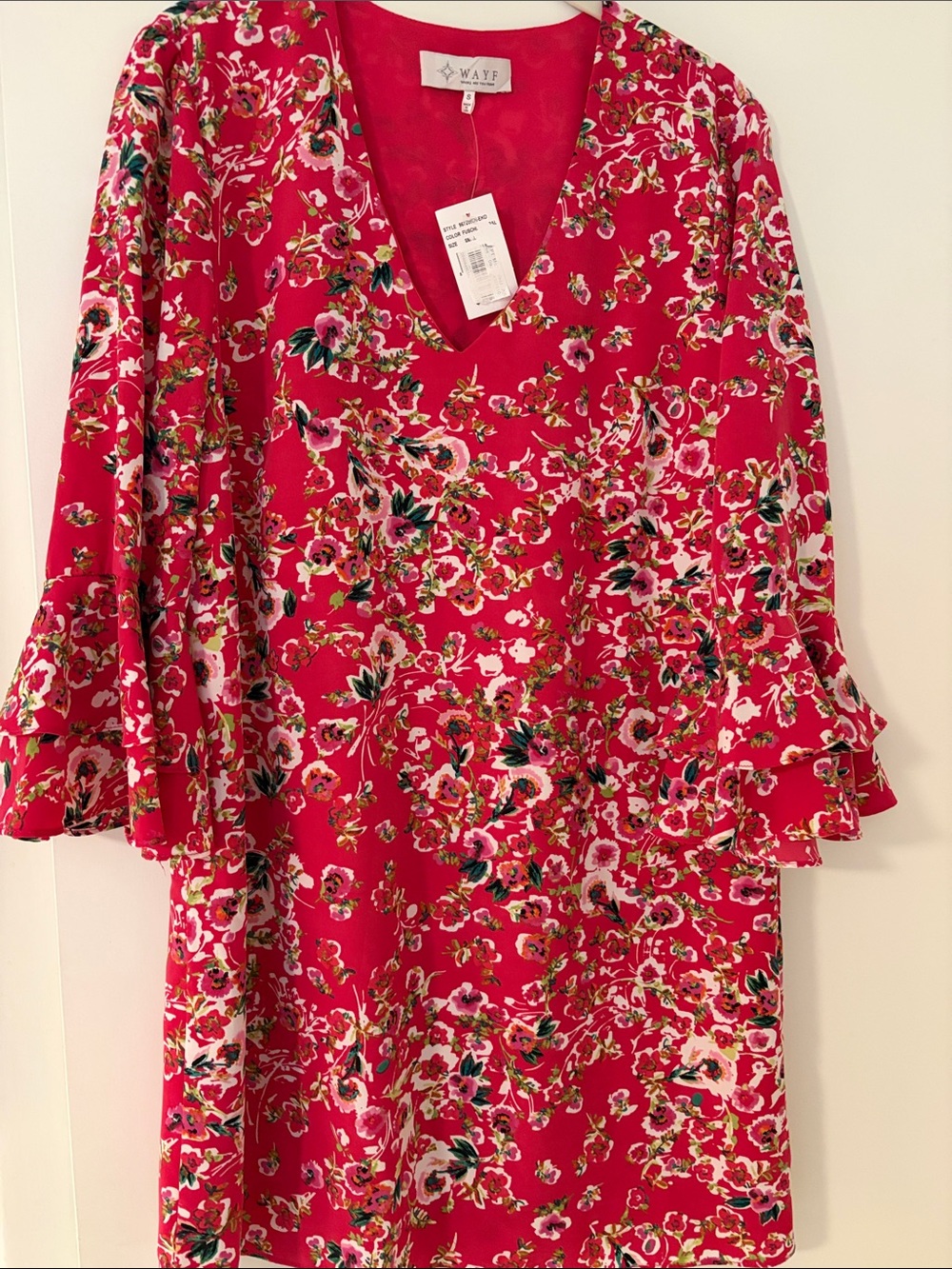 Wayf Bright Red Floral V-Neck Shift Dress for Girls